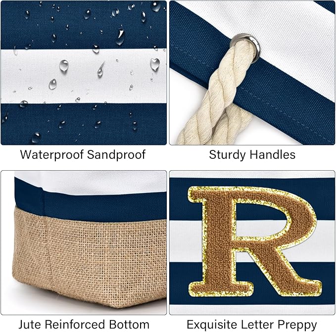 Becokan Beach Bag Initial Beach Tote - Image 2