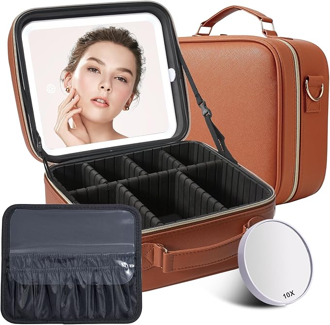 Mocado Travel Makeup Bag with LED Lighted Mirror, Travel Makeup Organizer by Mocado