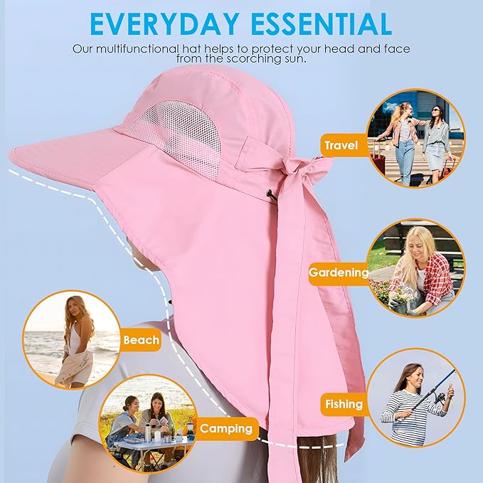 Womens Sun Hat UV Protection, Foldable Waterproof Wide Brim Bucket Hats - Image 4