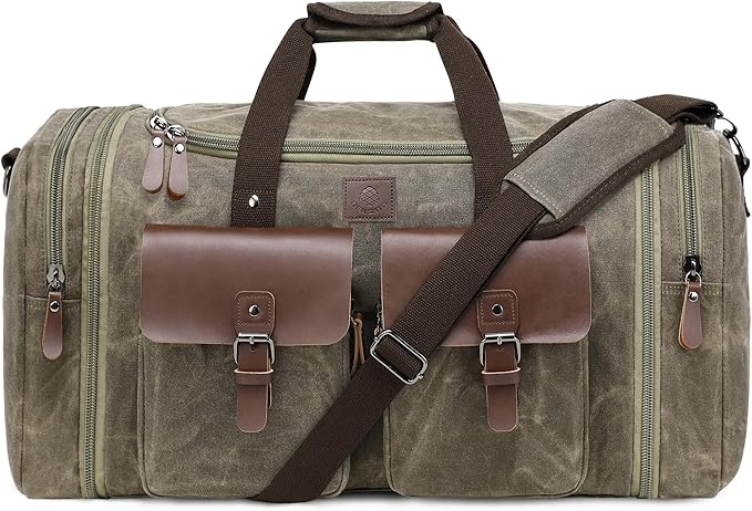 Waxed Canvas Duffle Bag for Men 60L Travel Duffel Bags Expandable Genuine by DensataTravelBag