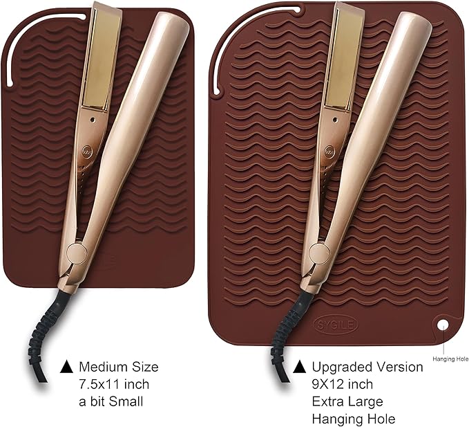12" X 9" Large Heat Resistant Silicone Mat for Hair Styling Tools, Curling Iron Mat, Flat Iron Holder, Hair Straightener Pad, Makeup Mat, Hot Tools Mat for Travel Vanity Salon - Mocha Brown