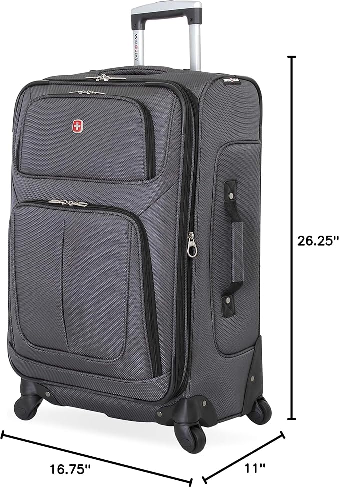 SwissGear Sion Softside Expandable Luggage, Dark Grey, Checked-Medium 25-Inch - Image 11