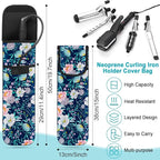 Shappy 2 Pcs Heat Resistant Hair Tools Bag Curling Iron Travel Case Cover Neoprene Flat Iron Holder Travel Case and Silicone Mat Pouch for Hot Hair Tools Storage Organizer(Flower Style)