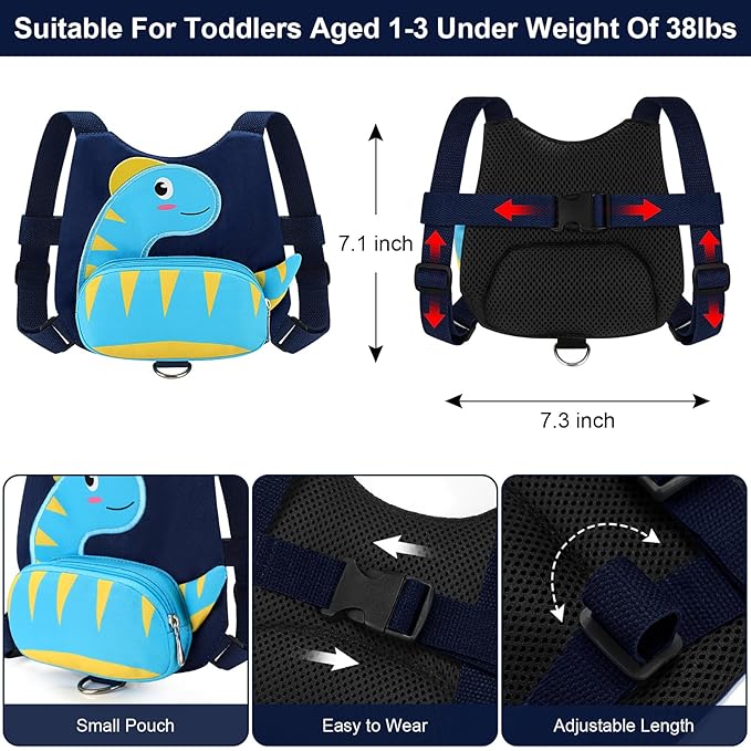 Accmor Toddler Harness with Leash, Cute Dinosaur Kids Leashes + Anti Lost Wrist - Image 4
