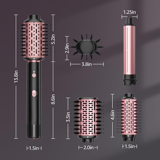 SKIMI 110,000 RPM Brushless Motor Hair Dryer Brush - 5 Muti-Styler for Fast Drying, Curling, Volumizing & Straightening | High-Speed Hot Air Brush for All Hair Types(Black & Blush Red)