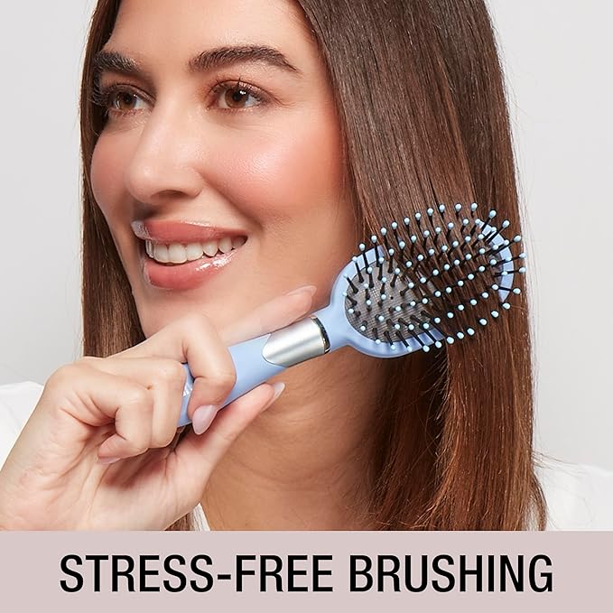 Conair Velvet Touch oval cushion hair brush - Travel Hairbrush- Detangling - ideal for curly or straight styles - detangler brushes - women or men - Sky Blue