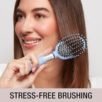 Conair Velvet Touch oval cushion hair brush - Travel Hairbrush- Detangling - ideal for curly or straight styles - detangler brushes - women or men - Sky Blue