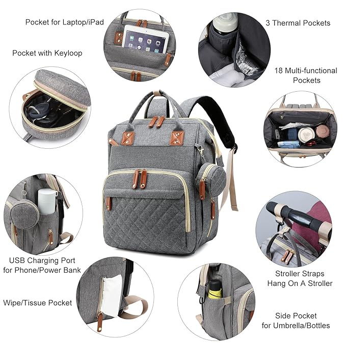 Diaper Bag, Backpack with Changing Station, Waterproof Baby Bag - Image 4