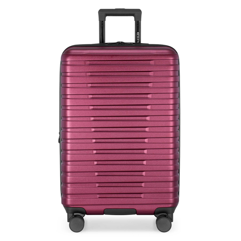 Boren Expandable Hardside Rugged Travel Luggage with 8 Spinner Wheels (Checked-Medium 26-Inch, No USB Port / Metallic Red)