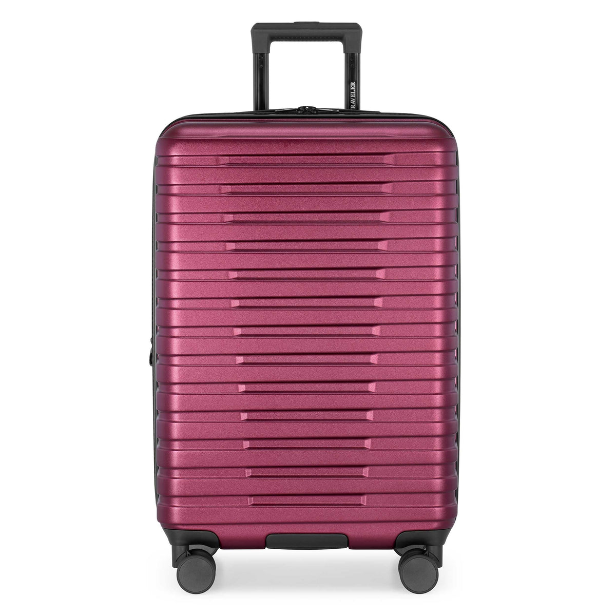 Boren Expandable Hardside Rugged Travel Luggage with 8 Spinner Wheels (Checked-Medium 26-Inch, No USB Port / Metallic Red)