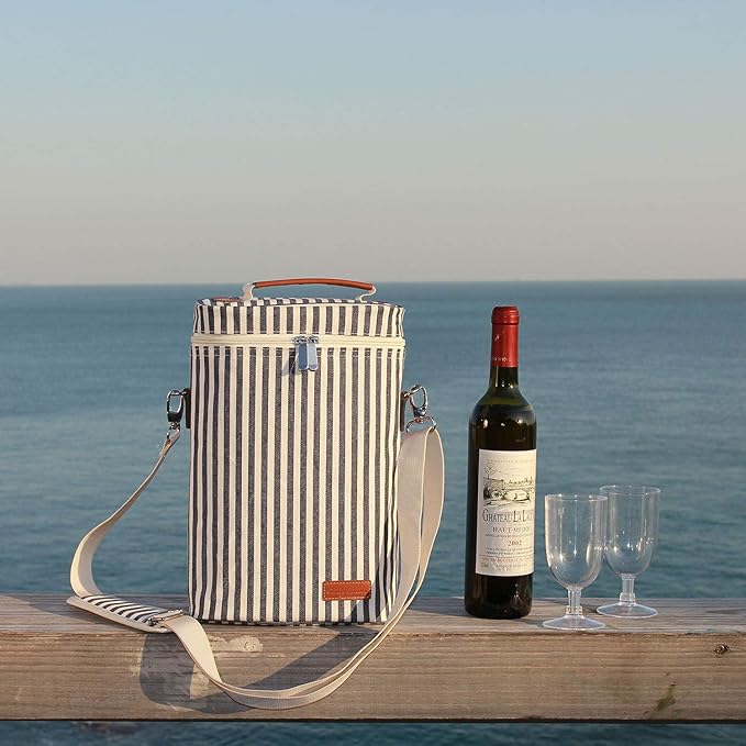 ZORMY 2 Bottle Wine Tote Carrier, Dark Blue, 750 mL Capacity, Polyester Material - Image 8