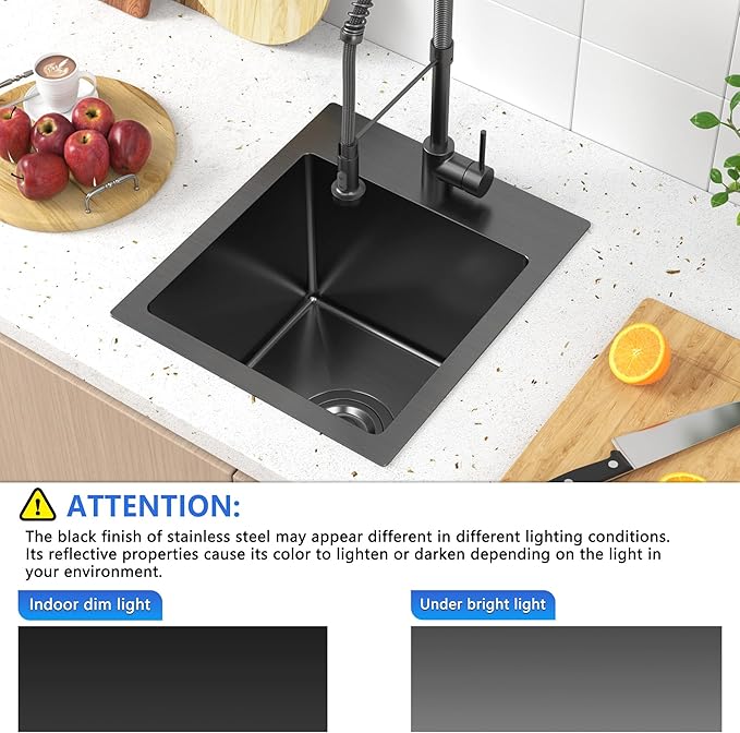 13 x 15 inch Drop in Bar Sink Black, Small Topmount Kitchen Sink Single Bowl 18 - Image 2