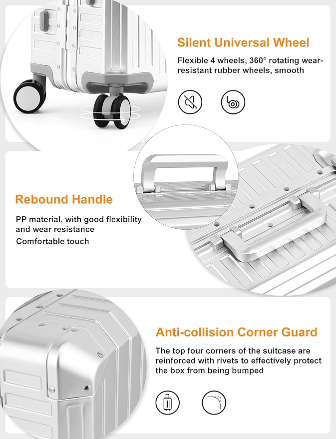 Mvst Luggage Premium All Aluminum Magnesium Carry On 20'' Lightweight Metal - Image 3