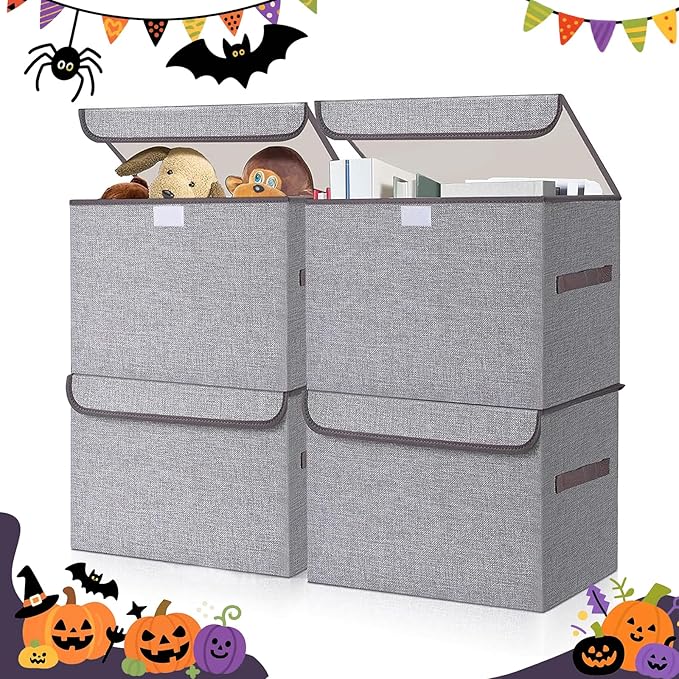 Large 22 Quart Linen Fabric Foldable Storage Bin Cube Organizer Basket by Bagnizer