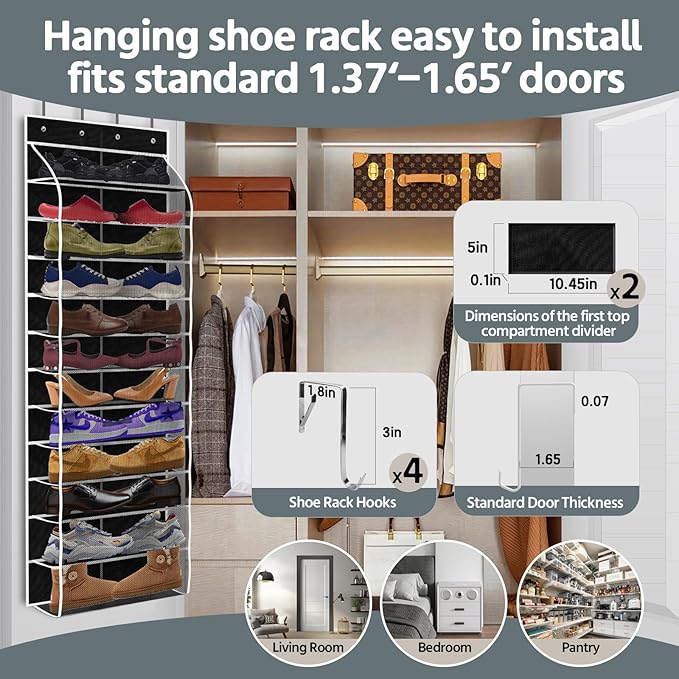 12 Pocket Over the Door Shoe Organizer, Reusable Breathable Large Mesh Bag - Image 5