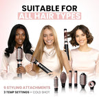 ELLA BELLA® 6 in 1 Professional Hot Air Styler • Powerful Hair Dryer & Straightener Set • Styling Without Heat Damage • Fast Drying Curling Volumizing Straightening • Includes Protective Travel Case