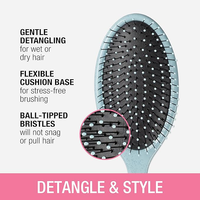 Conair Detangling Hair Brush Set 3 Pack, Use Wet and Dry, Ideal for All Hair Types, Detangling Brushes for women and girls, gifts for her, Glitter Silver, Blue, Pink
