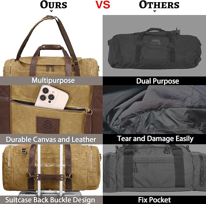 50L Duffle Bag for Men, Nomad Waxed Canvas Travel Duffel Bag Vintage Genuine - Image 6