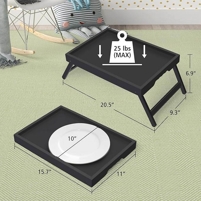 Artmeer Bed Tray Table with Folding Legs, Bamboo Breakfast in Bed - Image 4
