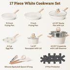 17 Pcs Pots and Pans Set Non stick，Cookware Sets White Granite Induction - Image 2