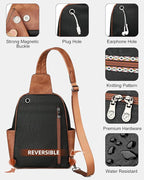 FADEON Large Sling Bag for Women, Leather Crossbody Purse Designer Anti Theft - Image 7