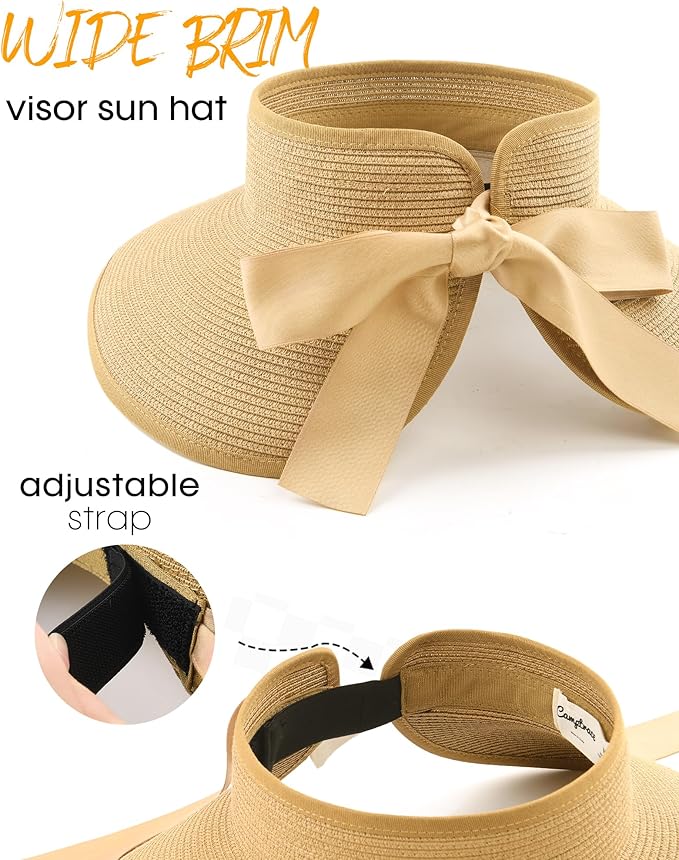 Camptrace Sun Visors for Women Wide Brim Beach Hat Foldable Straw Visor Hat - Image 6