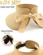 Camptrace Sun Visors for Women Wide Brim Beach Hat Foldable Straw Visor Hat - Image 6