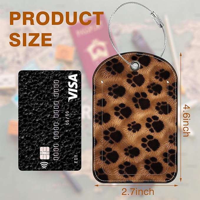 Brown Black Animal Print Paw Prints Leather Luggage Tag - Image 2