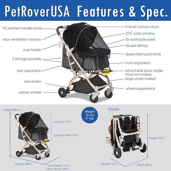 Lite Premium Light-Weight Dog/Cat/Pet Stroller Travel Carriage - Image 6