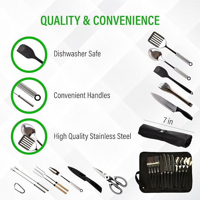 30 Pcs Camp Cooking Utensil Set & Outdoor Kitchen Gear Cookware Kit, Portable - Image 4
