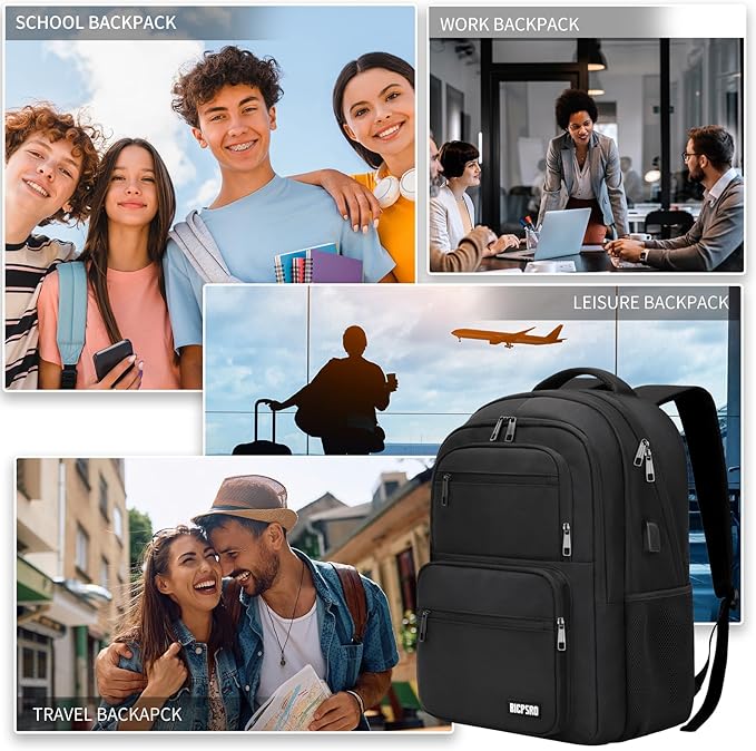 Black Backpack for Men Women, 15.6 inch Laptop Backpack for School, School - Image 6