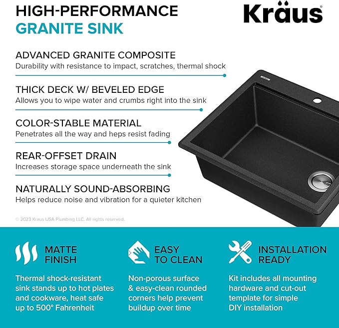 KRAUS Bellucci 25-inch Granite Workstation Drop In Top Mount Single Bowl - Image 15