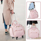 Rolling Makeup Case with 4 Removable Bags, Professional Makeup Train Case with Wheels, Makeup Artist Travel Bag with Brushes Storage Section, Pink (Patent Design)