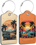 Car Palm Tree and Sunset On The Ocean 2 PCS Luggage Tags, Privacy Cover ID Label by DEMACYA