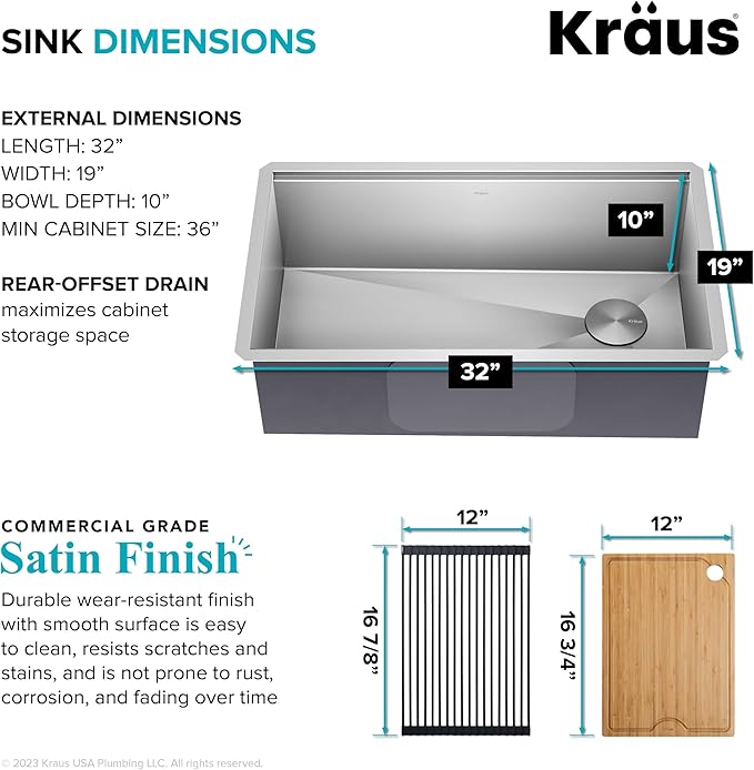 KRAUS Kore 32-Inch Undermount Workstation 16 Gauge Single Bowl Stainless Steel - Image 4