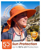 Outdoor UPF50+ Sun Hat Wide Brim Mesh Fishing Hat with Neck Flap (Large-X-Large / Orange)