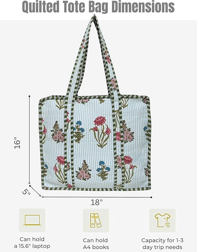 Cotton Quilted Tote Bag for Women – Large Beach & Travel Tote - Image 5