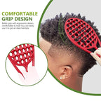 KOUPA Silicone Curly Hair Brush with Pick Comb, One Piece Twist Curl Comb for Afro Curls, Washable Hair Tool for Men Women, Red