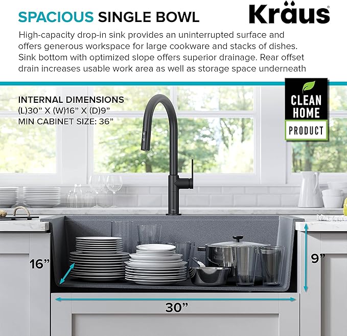 KRAUS Bellucci Workstation 33 in. Drop In Single Bowl Granite Kitchen Sink in - Image 9