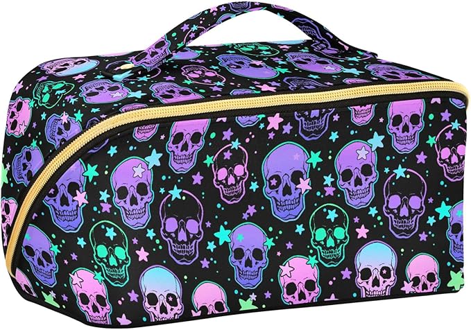 Makeup Organizer Bag, Stars Purple Skulls Travel Makeup Bags Makeup Vanity Case Large Capacity Rhombus Cosmetic Toiletry Bag for Girl Women Ladies