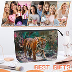 Cosmetic Bags Travel Makeup Toilet Case Waterproof Pouch for Women Girls 6.7X9.45inches - Artistic Tiger Walking Through A Splash - Filled Jungle