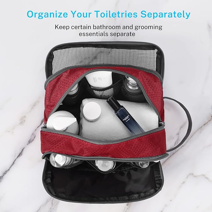 Gonex Travel Toiletry Bag Nylon, Dopp Kit Shaving Bag Toiletry Organizer Red - Image 4