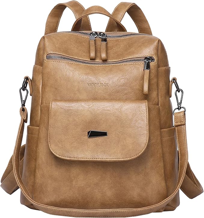 PU Leather Backpack Purse for Women Fashion Multipurpose Design Handbag Ladies by WYFJNX