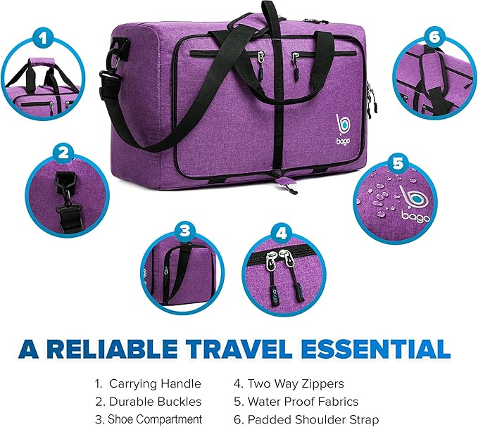 Bago Foldable Duffel Bags for Traveling Women & Men - 40L Sports Packable - Image 4