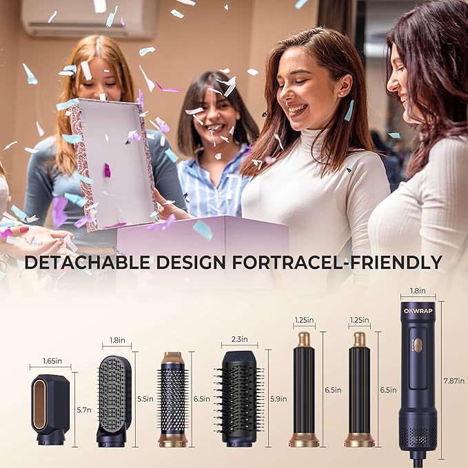 6 in ONE Blow Dryer Brush, Curling Wand Hair Styling Tools Set, Ionic Hot Air Hair Dryer, Massage Oval Hair Dryer, Left&Right Hair Curlers 100-120V