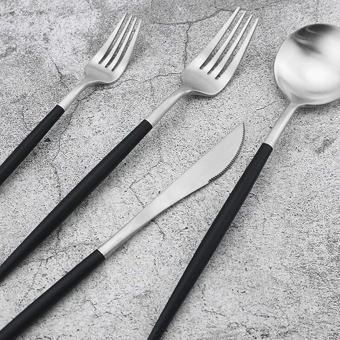 Gugrida Black Handle Matte Silver Silverware Set - Image 6