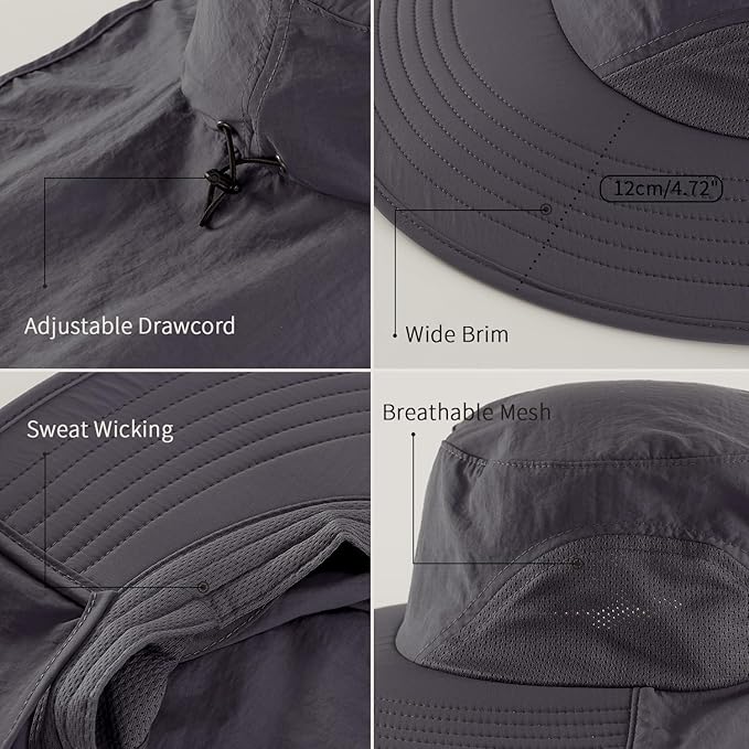 Home Prefer Outdoor UPF50+ Sun Hat Wide Brim Mesh Fishing Hat - Image 4