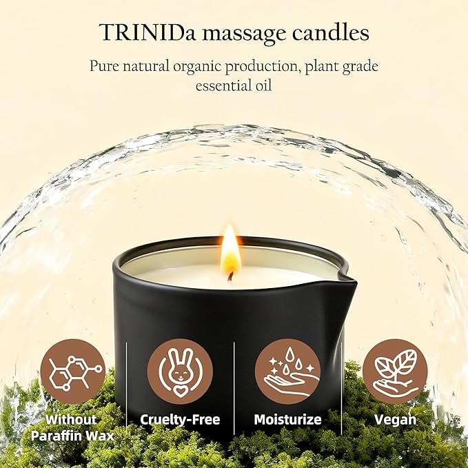 TRINIDa Low Temperature Massage Oil Candle 2.35oz - Soy Wax & Coconut Oil Blend, Moisturizes Skin,Stress Relief, Couples Massage & Home SPA, Romantic Gift Massage Scented Candle (Jasmine)