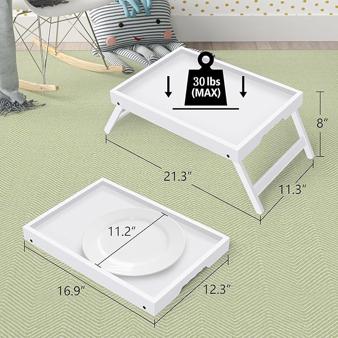 Artmeer Bed Tray Table with Folding Legs, Bamboo Breakfast in Bed - Image 2