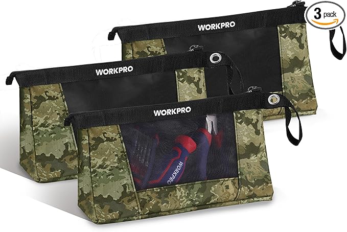 WORKPRO 12" Tool Pouches with Zipper, Heavy-Duty Small Tool Bag, Utility Small by WORKPRO